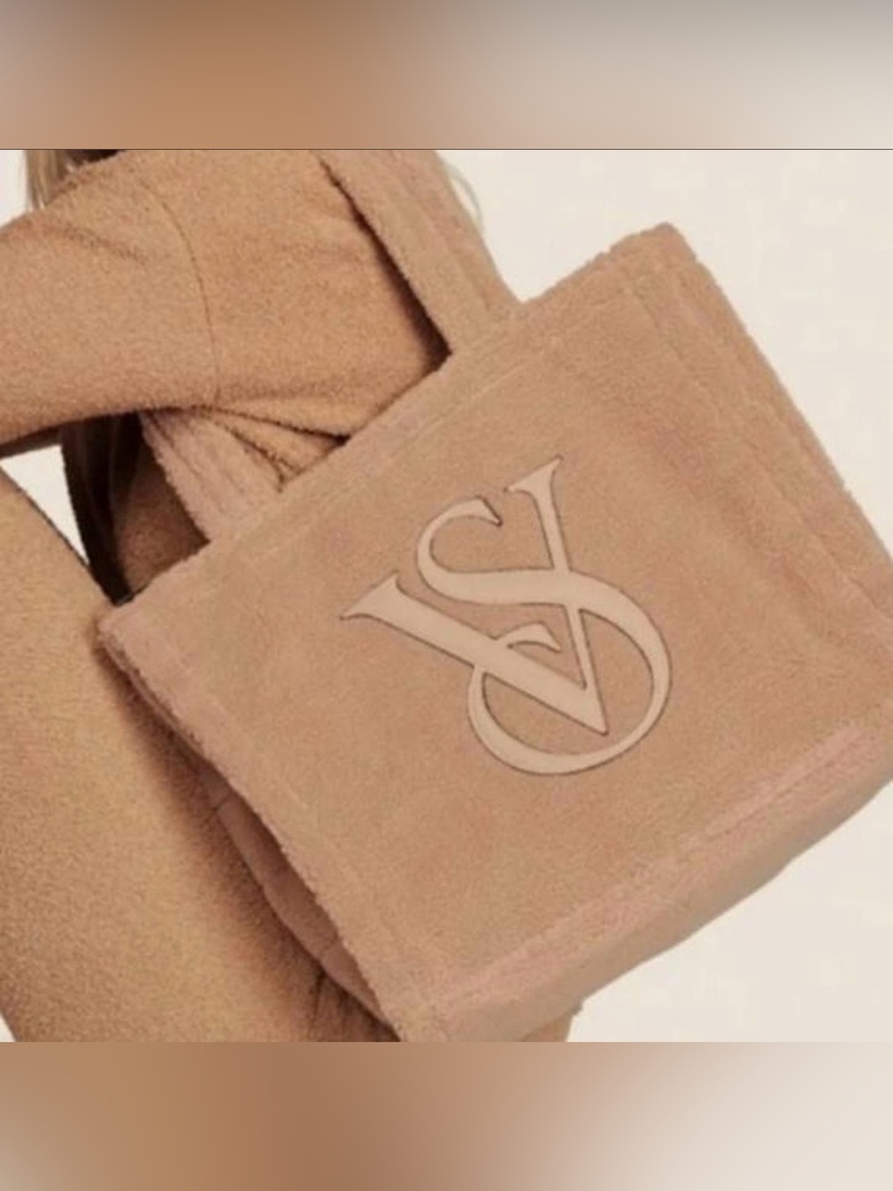 Victoria's Secret Tan Suede Tote with Embossed VS Logo